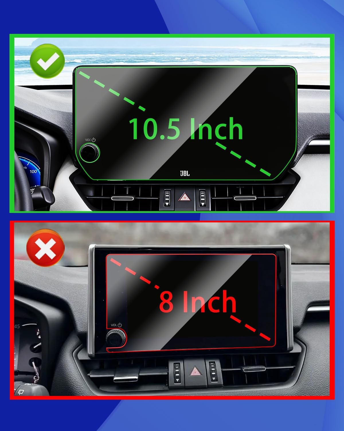 2pcs for 2025 RAV4 Screen Protector for 2023 2024 2025 Toyot a RAV4 XLE Premium/Limited/XSE Hybrid 10.5Inch JBL Accessories Tempered Glass Protective Film (NOT FOR RAV4 8Inch)