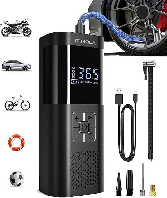 TEMOLA Tire Inflator Portable Air Compressor, 150PSI Fast Inflate with Pressure Gauge, Air Compressor Tire Inflator with LED Light, Portable Air Pump for Car Motorcycles Bike Sport Ball