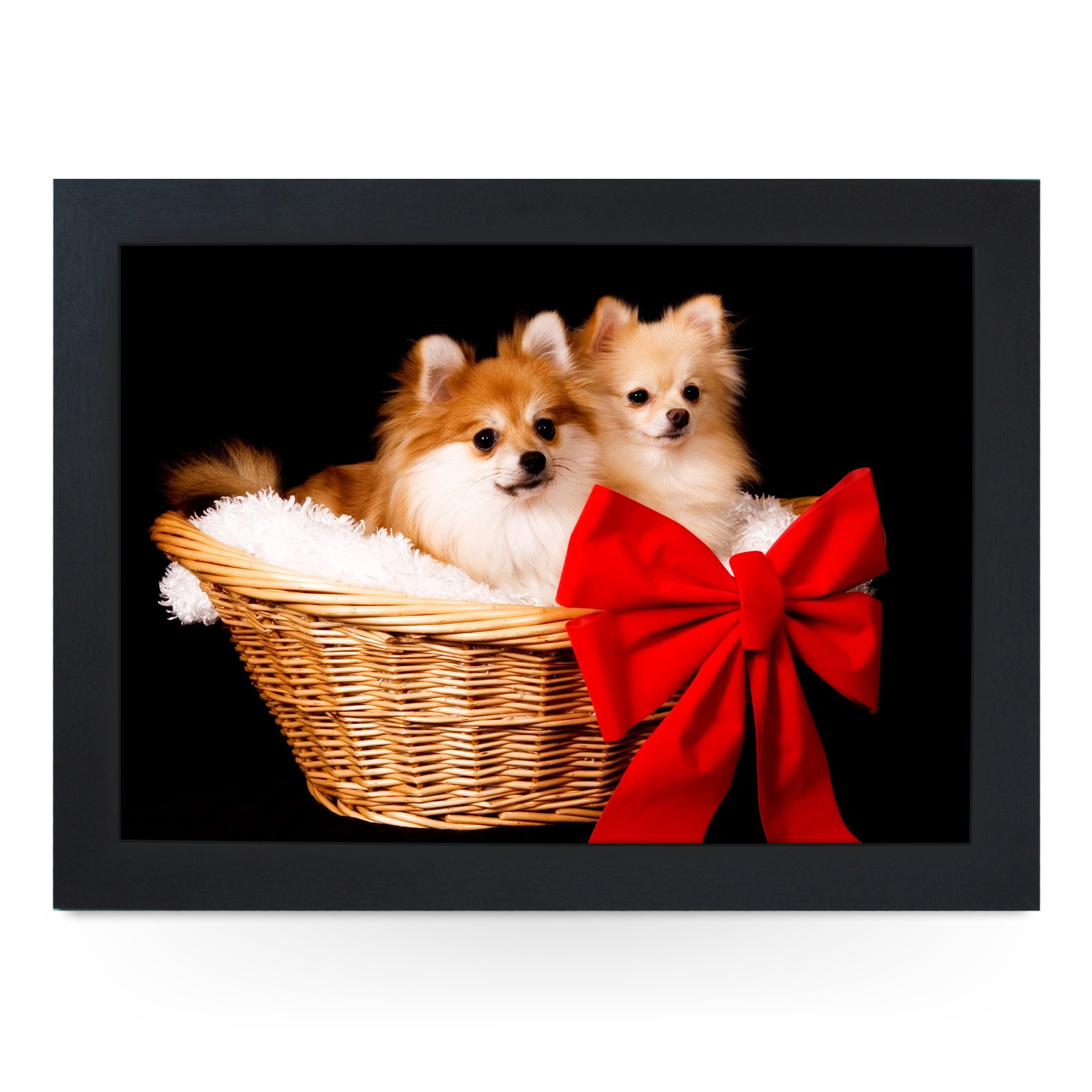 Portable Lap Desk Tray (Pomeranian Dogs in A Basket) Handmade Wooden Frame, Beanbag Cushioned Bottom | Computers, Laptops, Meals, Food | L0199 Black