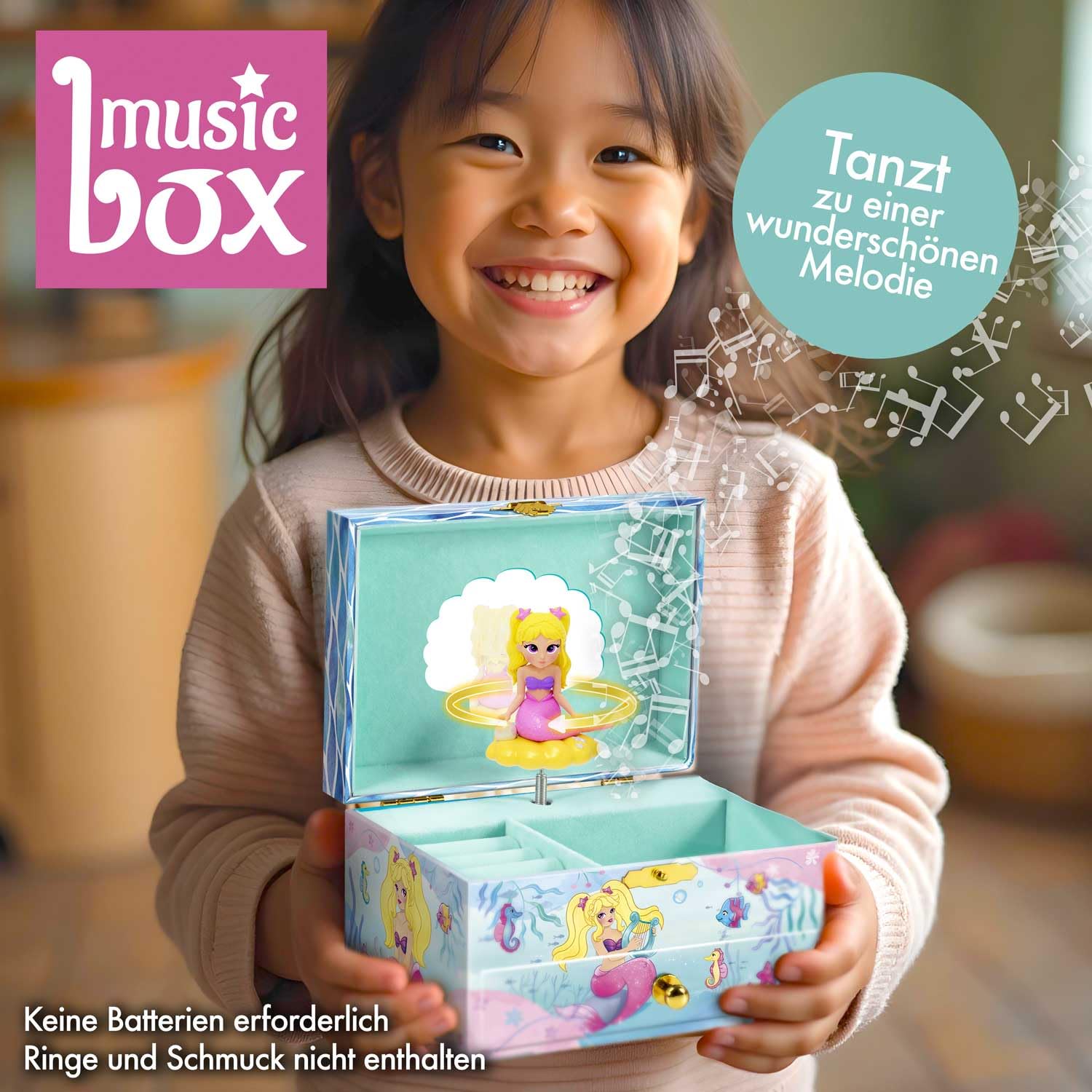 CRAZE Boîte à musique SIRÈNE - Boîte à Bijoux musicale Fille avec Figurine Sirène et nombreux rangements
