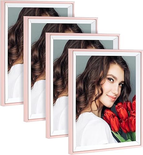 LBECUA Juego de 4 portarretratos de 8 x 10 pulgadas, marco rosa y blanco, para fotos de 8 x 10 pulgadas sin paspartú o 5 x 7 pulgadas con paspartú,