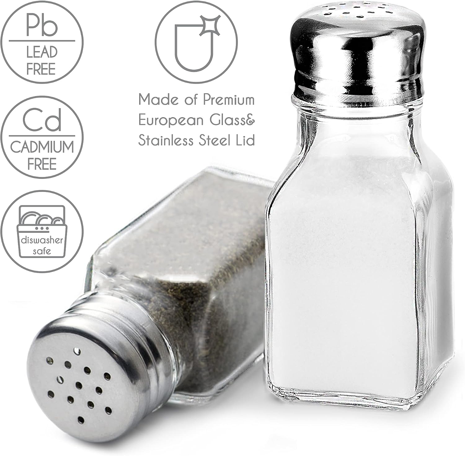 CRYSTALIA Salt and Pepper Shakers Glass Set, 100% Lead Free Salt Shaker with Stainless Steel Lids, Salt Shaker, Pepper Shaker - Image 3