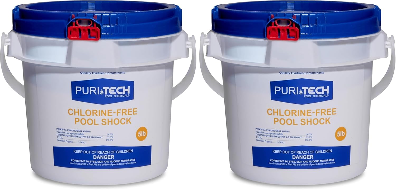 Puri Tech Chemicals Chlorine-Free Pool Shock 5lbs - Fast Acting, Quick Dissolving Chlorine-Free Oxidizing Shock for Crystal Clear Swimming Pool Water (Pack of 2)