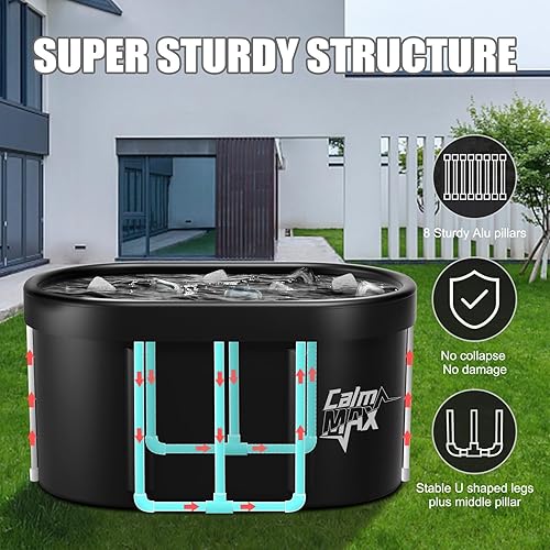 Miniatura 6 de CalmMax Bañera de hielo ovalada con cubierta para atletas, tamaño XL, portátil, capacidad de 130 galones para terapia de agua fría, baños de hielo