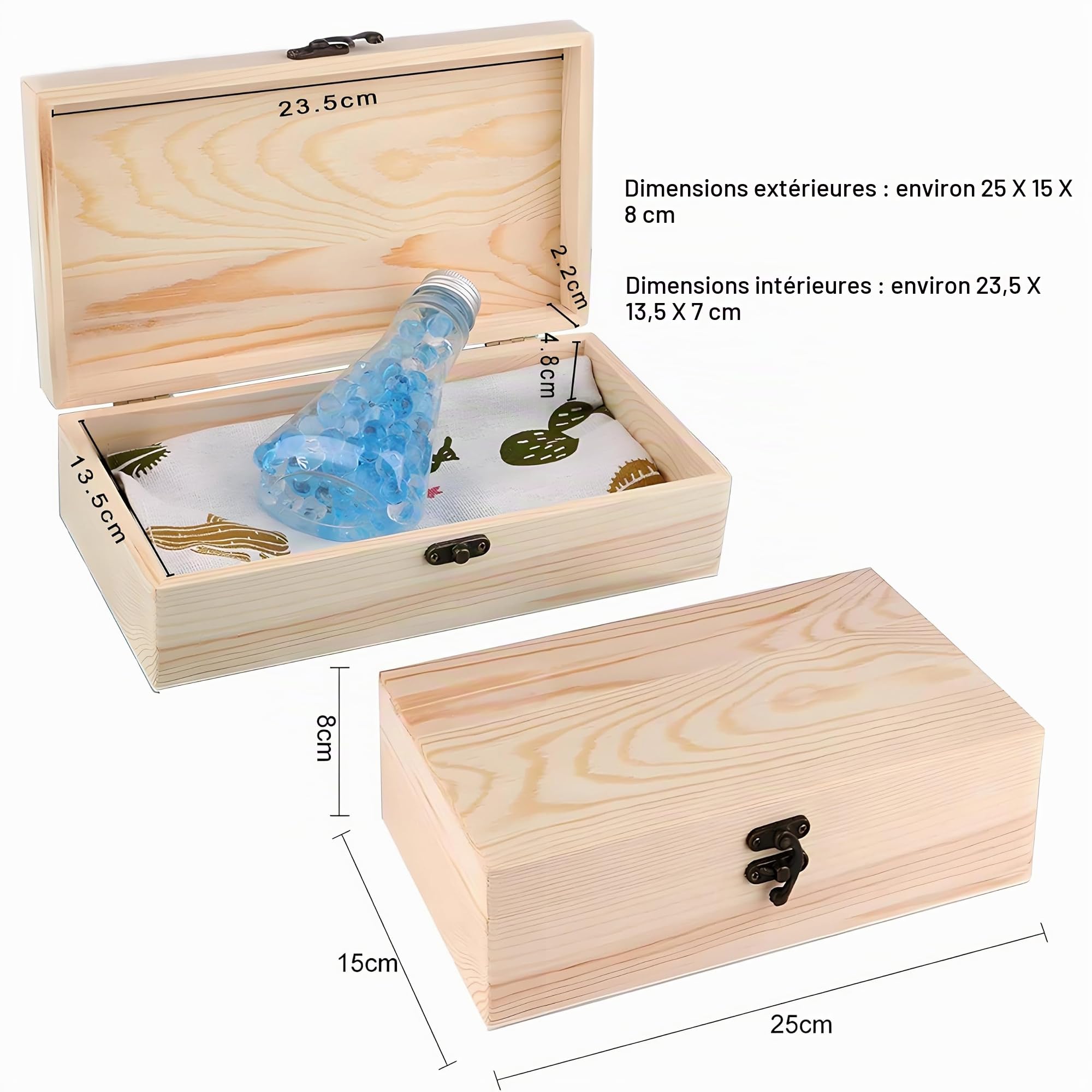 Boîte en bois avec couvercle - 25 x 15 x 8 cm - Boîte à souvenirs pour bébé - Boîte à bijoux polyvalente avec couvercle à charnière - Boîte à souvenirs - Bricolage - Boîte cadeau - Jouets - Outils