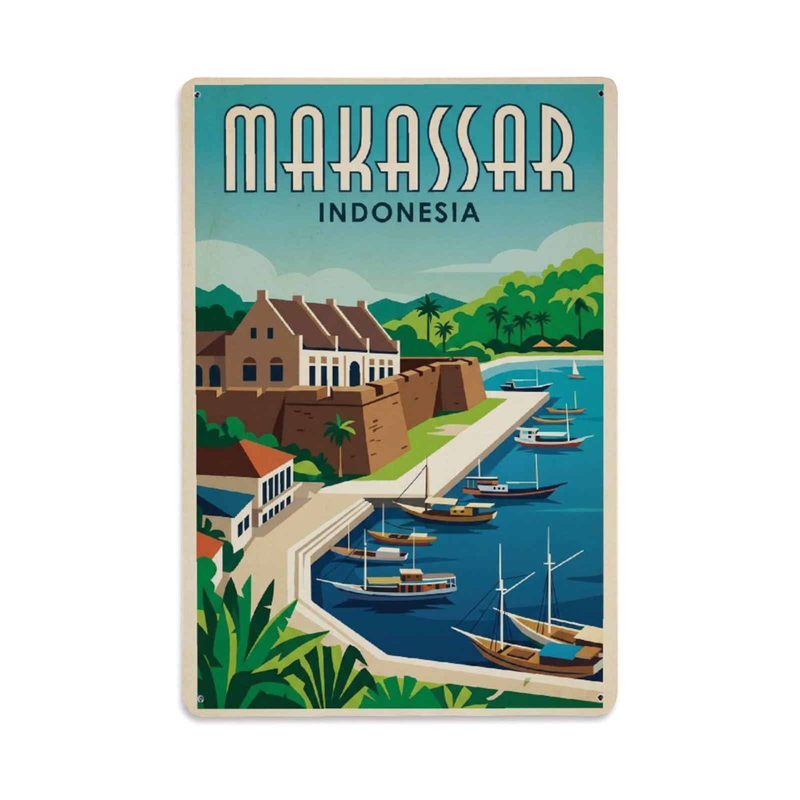 Indonesia Makassar Vintage Metal Tin Sign Plaque Wall Decor for Cafe, Club Bar, Office, Garden Metal Poster 8x12Inch
