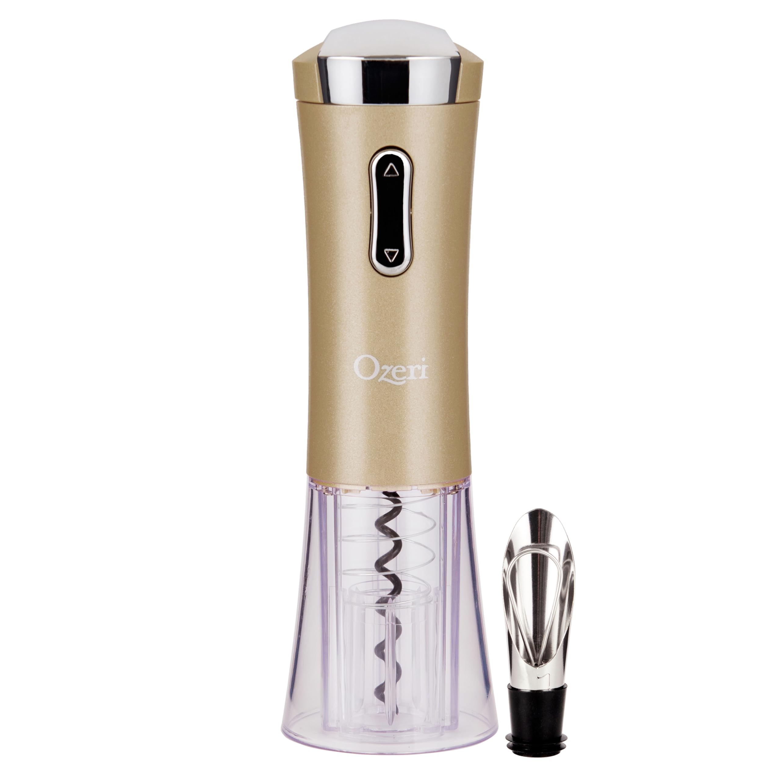Ozeri Nouveaux II - Abridor de vino eléctrico con cortador de aluminio, vertedor de vino y tapón