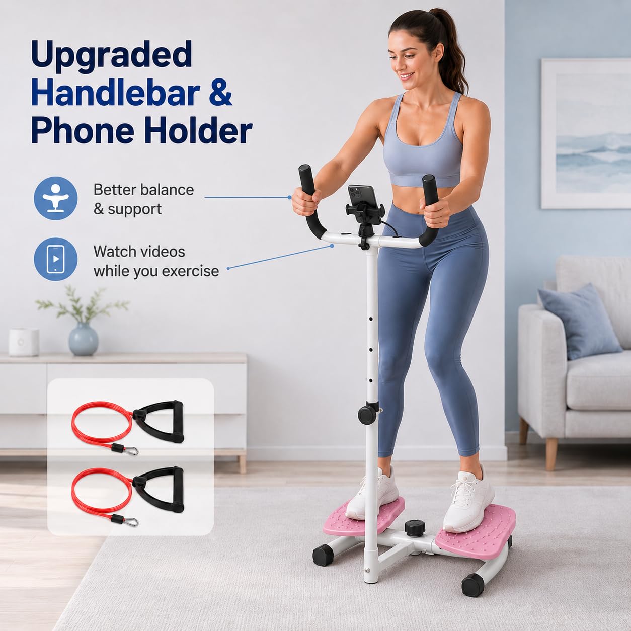 Taillen-Drehmaschine mit Lenker und Handyhalterung, Taillen-Twister mit Widerstandsbändern, 150 kg Kapazität, Bauch-Twister-Board für Frauen, AB Twister Heim-Fitnessgerät für schlanke Taille