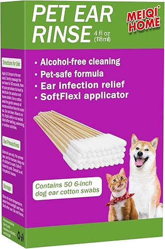 Miniatura 7 de MEIQIHOME Limpiador de oídos para perros y gatos alivia la inflamación de los oídos, elimina la cera y el olor, incluye 50 hisopos de algodón, 4