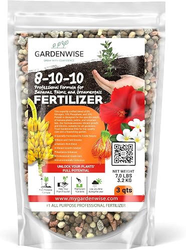 GARDENWISE Elite 8-10-10 Professional Fertilizer for Banana, Flowering, and Fruit Trees, Ornamentals - Boosts Flowering & Fruiting - for Indoor & Outdoor Plants (3 QUARTS)