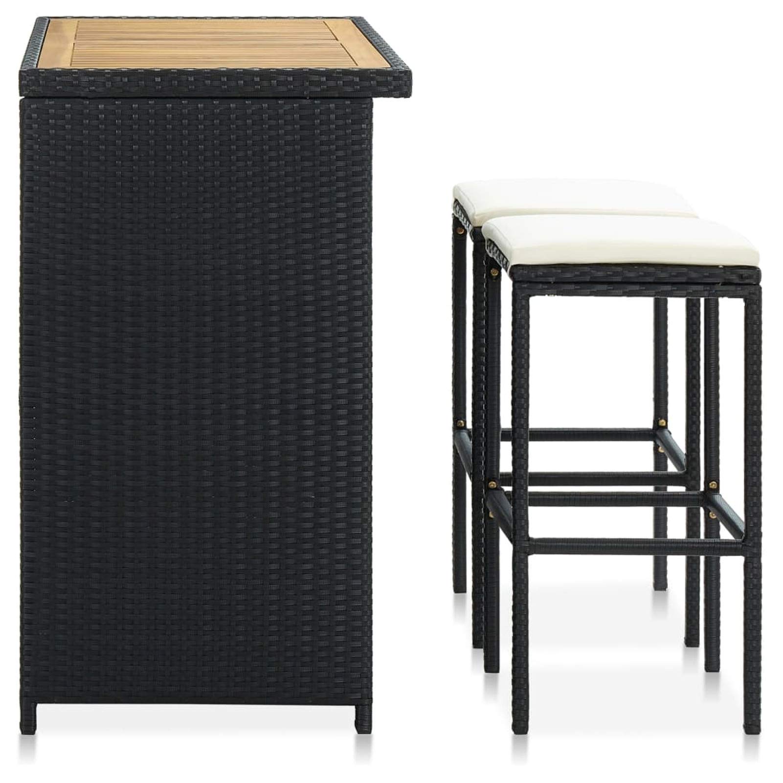 ARKEM Set da Bar 3 pz in Polyrattan Nero,Mobili Bar da Giardino,Angolo Bar da Giardino Cortile Esterno