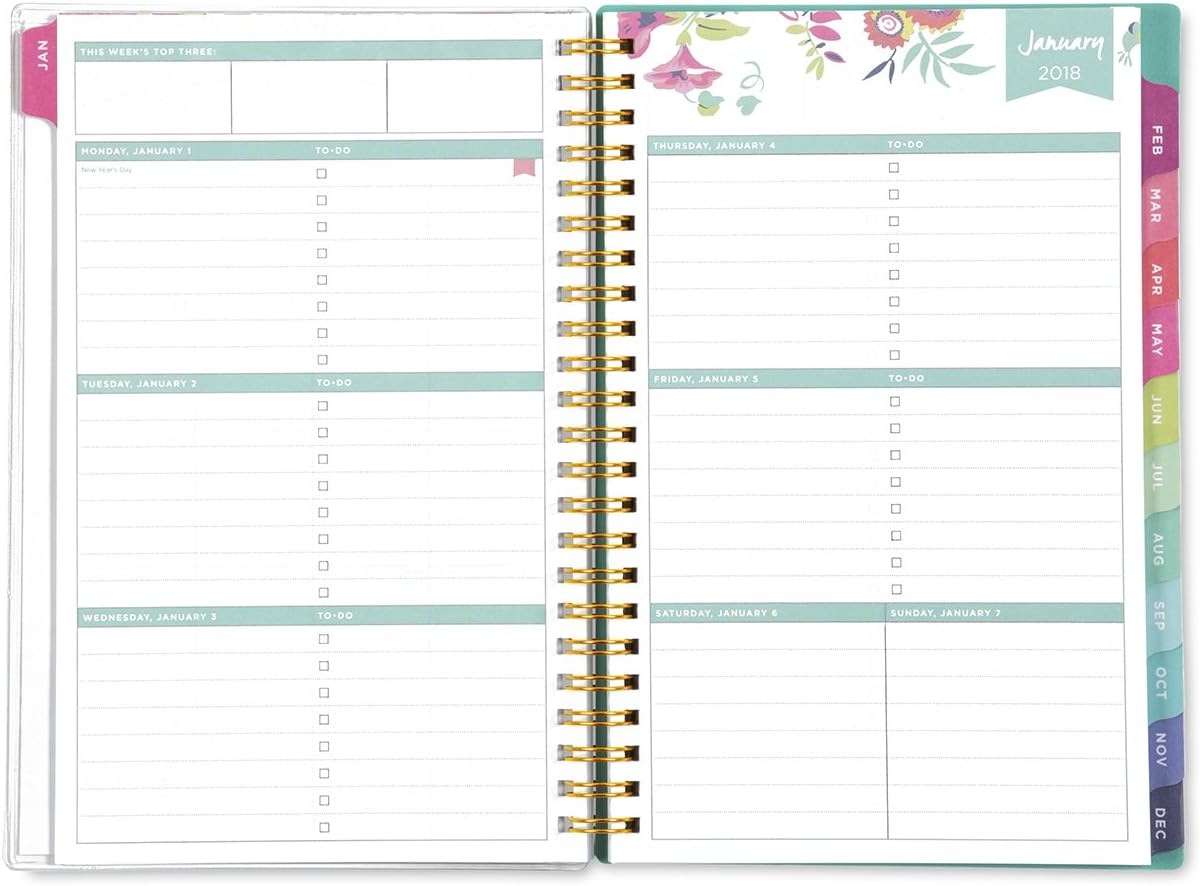 Blue Sky Day Designer for 2018 Weekly & Monthly Planner, Twin-Wire Binding, 5' x 8', Peyton White