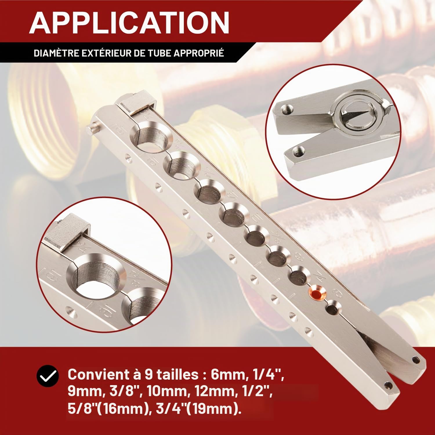 Wostore Outil d'évasement excentrique manuel et électrique – 9 matrices pour évasements excentriques sur tuyaux en cuivre de 6 mm, 1/4", 9 mm, 3/8", 10 mm, 12 mm, 1/2", 16 mm et 19 mm – Idéal pour les