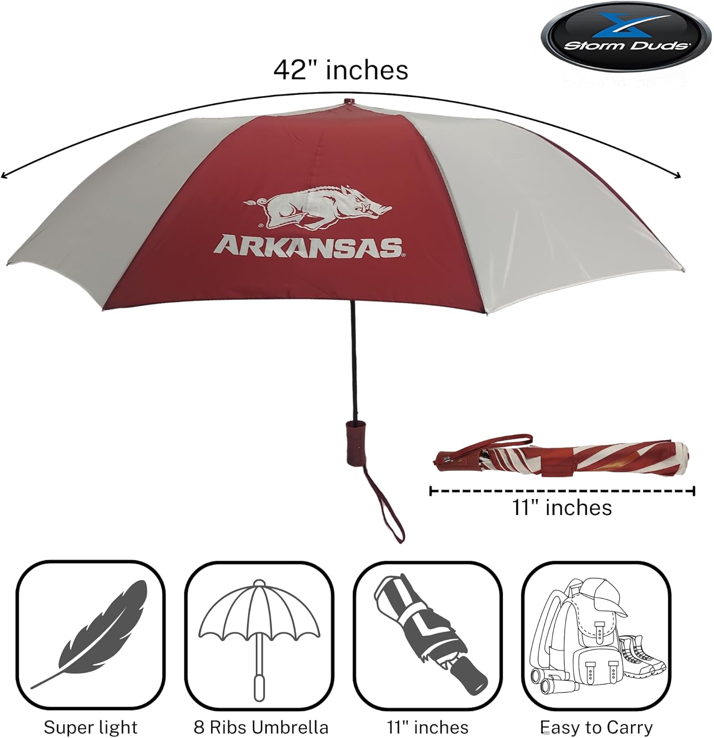 Storm Duds Ultra-Water Resistant Sport Umbrella - NCAA Two Tone Umbrella - 48” Coverage w/Push Button Automatic Open - Flexible, Wind & Rust Resistant Folds to 17 Inches