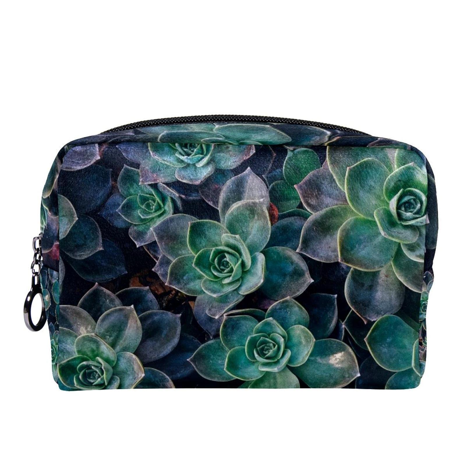 Small Makeup Bag for Women,Travel Cosmetic Bag,Cactus Flower Green,Carry on Cosmetic Makeup Organizer