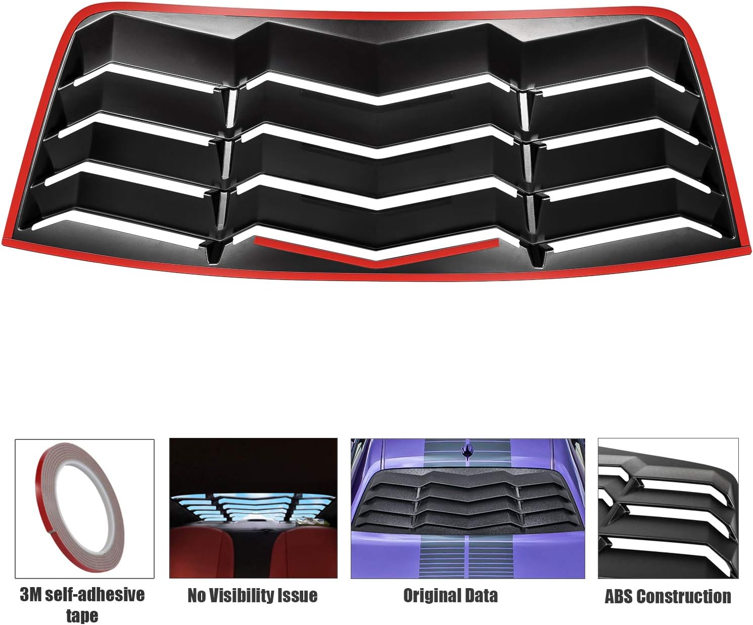 Yoursme Rear Window Louver Fits for Dodge Challenger 2008-2021 2022 2023 in GT Lambo Style Custom Fit Windshield Sunshade Cover All Weather ABS Matte Black