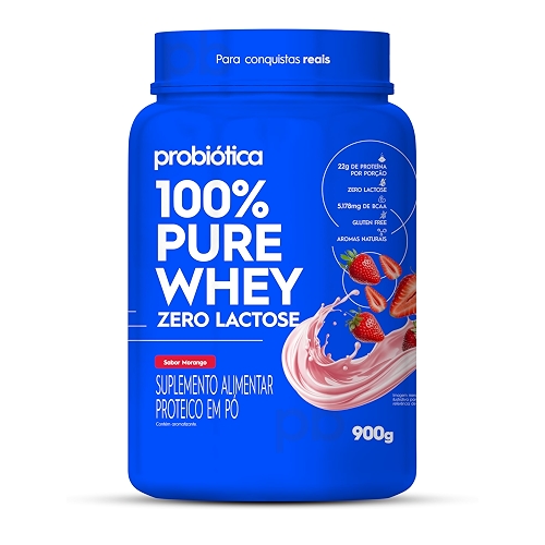 100% Pure Whey Zero Lactose (900G) - Morango, Probiótica