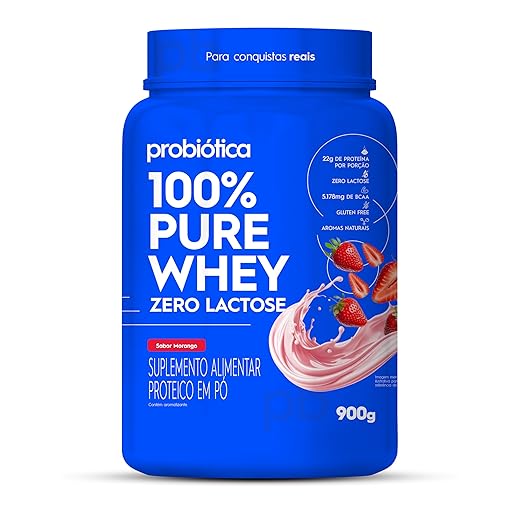 100% Pure Whey Zero Lactose (900G) - Morango, Probiótica