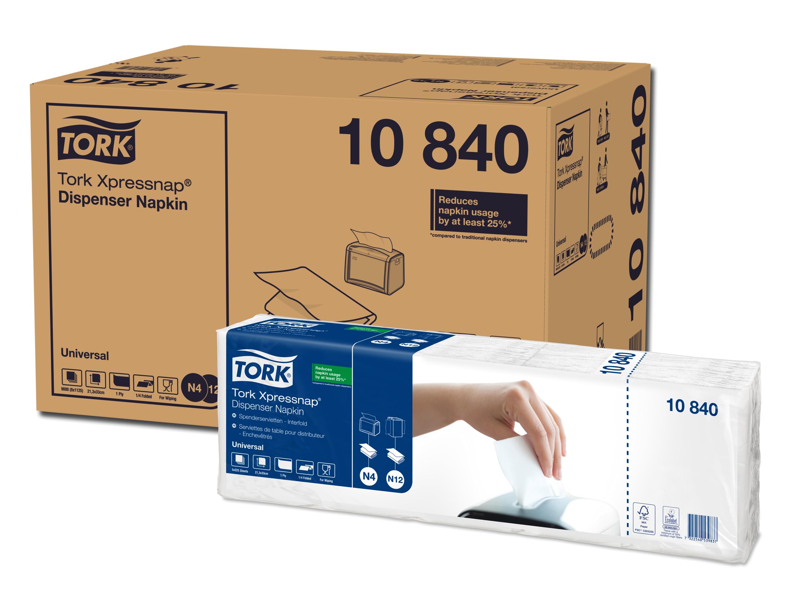 Tork 10840 Xpressnap Spenderserviette unbedruckt / Weiße Papierserviette für Serviettenspender N4 / 8x1125 Stück