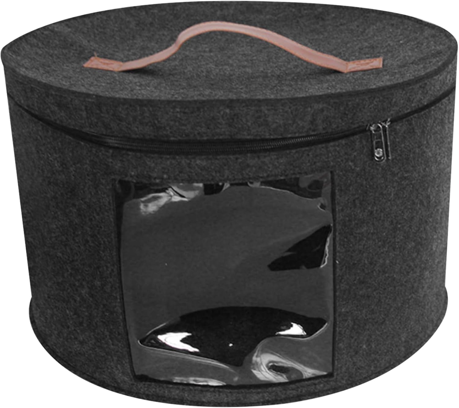Hat Organizer 16.9x10.2 Inch Felt Cowboy Hat Box with Clear Side Window, Foldable Zipper for Wide-Brim Travel Hats