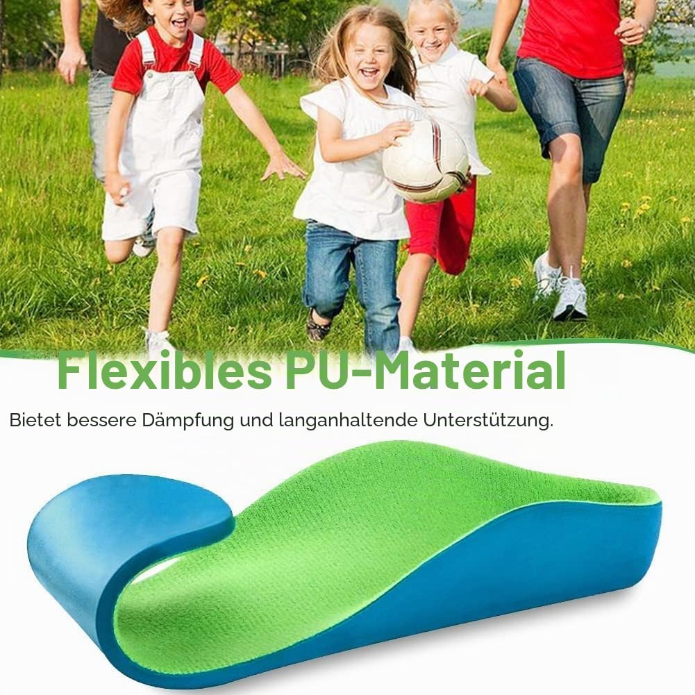 Ailaka Kids Orthotic Arch Support Schuheinlagen, PU-Schaumpolstereinsätze für Kinder für Plattfüße, Plantarfasziitis, Schmerzlinderung an den Fersen (Grün, 36-38 EU 24cm)