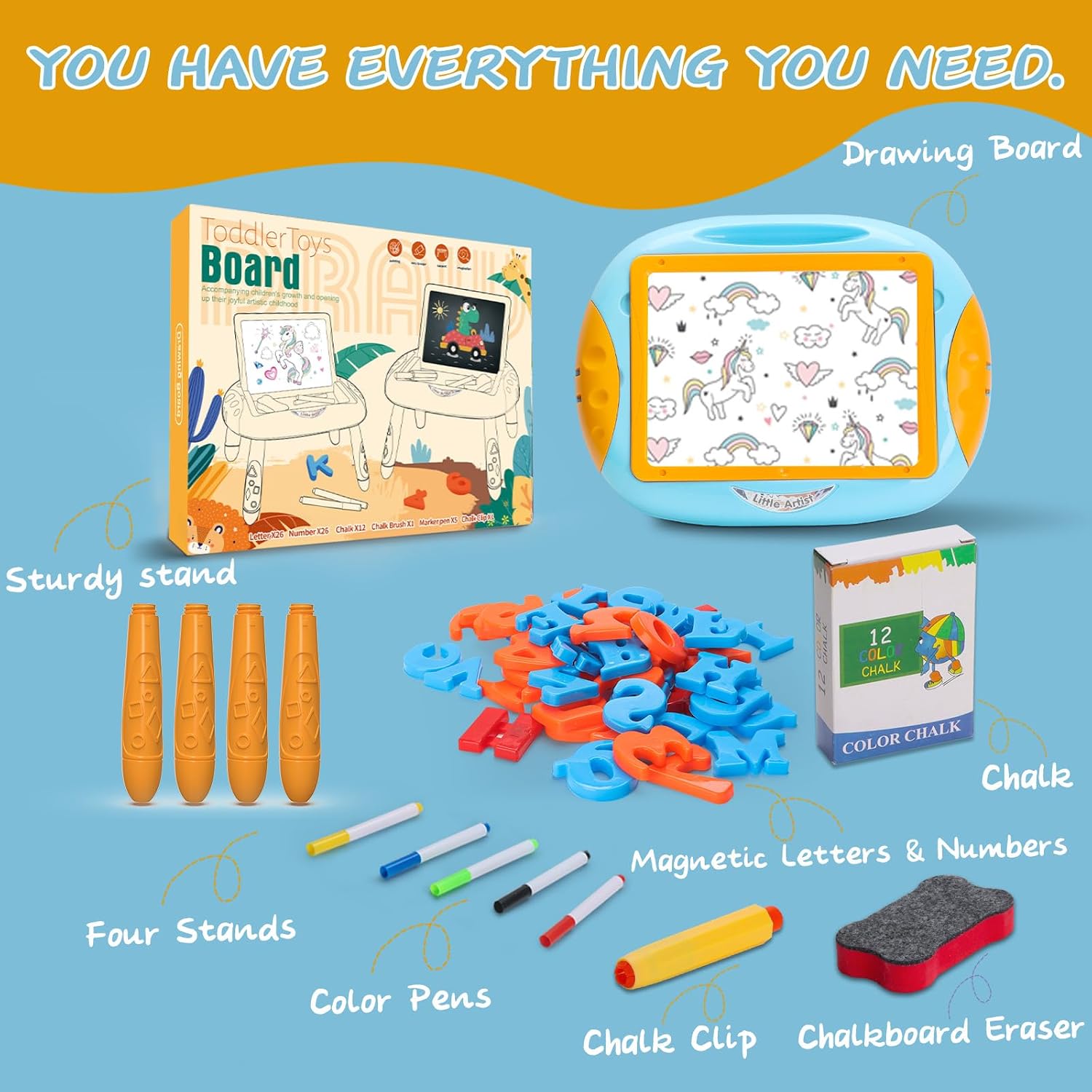 Magnetic Drawing Board for Kids, Learning and Educational Toy for Boys | with Magnetic Letters and Numbers, Removable Portable Doodle Board Easel, Birthday Gift for Kids