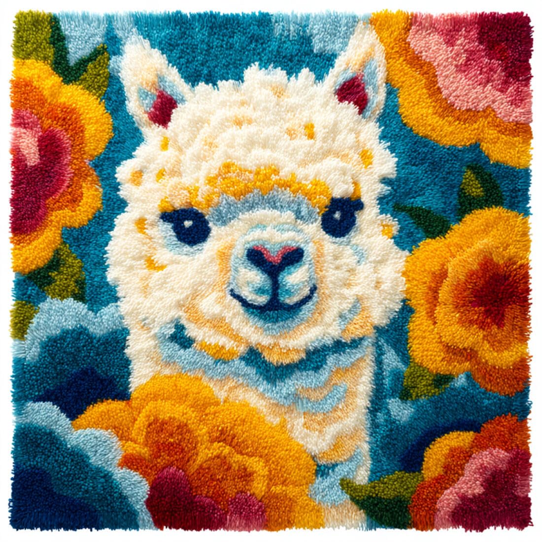 Kitquiver Animal DIY Craft Latch Hook Rug Kits Colorful Alpacas Crochet Needlework Crafts with Latch Hook Tool for Adults DIY Handmade Home Cushion Kits Decor 17x17In