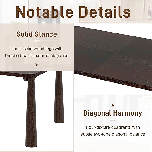 Miniatura 4 de CITYLIGHT Juego de mesa de comedor de cocina de 7 piezas, mesa rectangular de madera maciza con 6 sillas tapizadas, juego de comedor de estilo retro