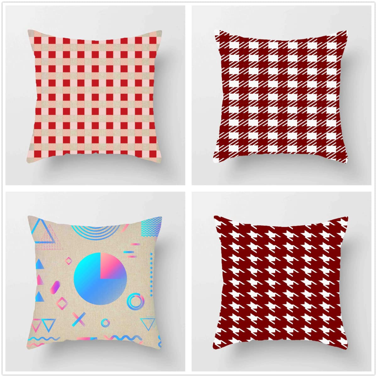 Set di 4 Cuscini Divano, 65x65cm Fodere per Cuscini, Lino Impermeabile Cuscini da Esterno, Geometria moderna Doppio Lato Stampa HD Cuscino da Divano Per Divano Veranda Patio Decorazioni Regalo J-3921