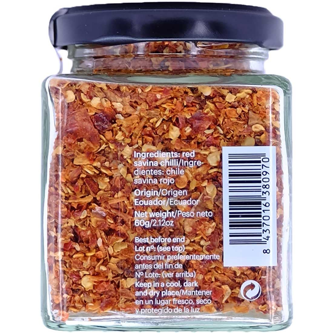 DAMUNE Chiles en Escamas: Jalapeño Rojo Escamas - 80 g, Chipotle Escamas - 80 g, Habanero Red Savina Escamas - 50 g y Habanero Scoprion Trinidad Escamasn - 60 g