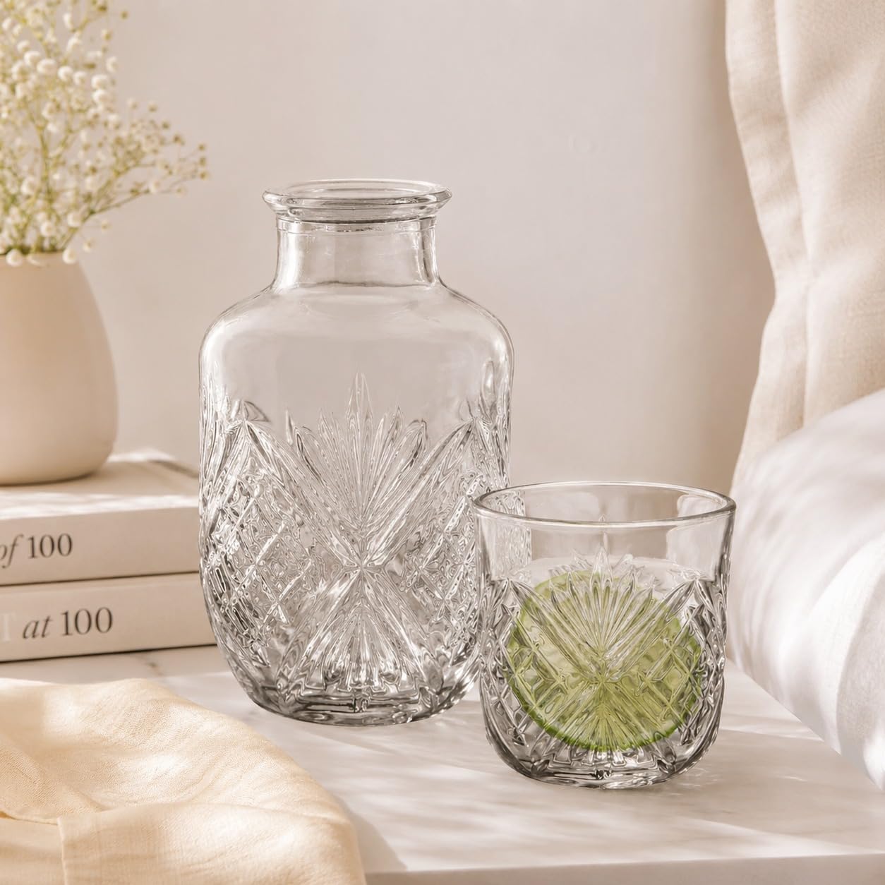 Bedside Water Carafe with Glass Set | 550 ml Clear Glass Water Pitcher & Drinking Cup | Elegant Nightstand Water Jug for Bedroom, Bathroom & Mouthwash | Dishwasher Safe Glass Decanter-image-15
