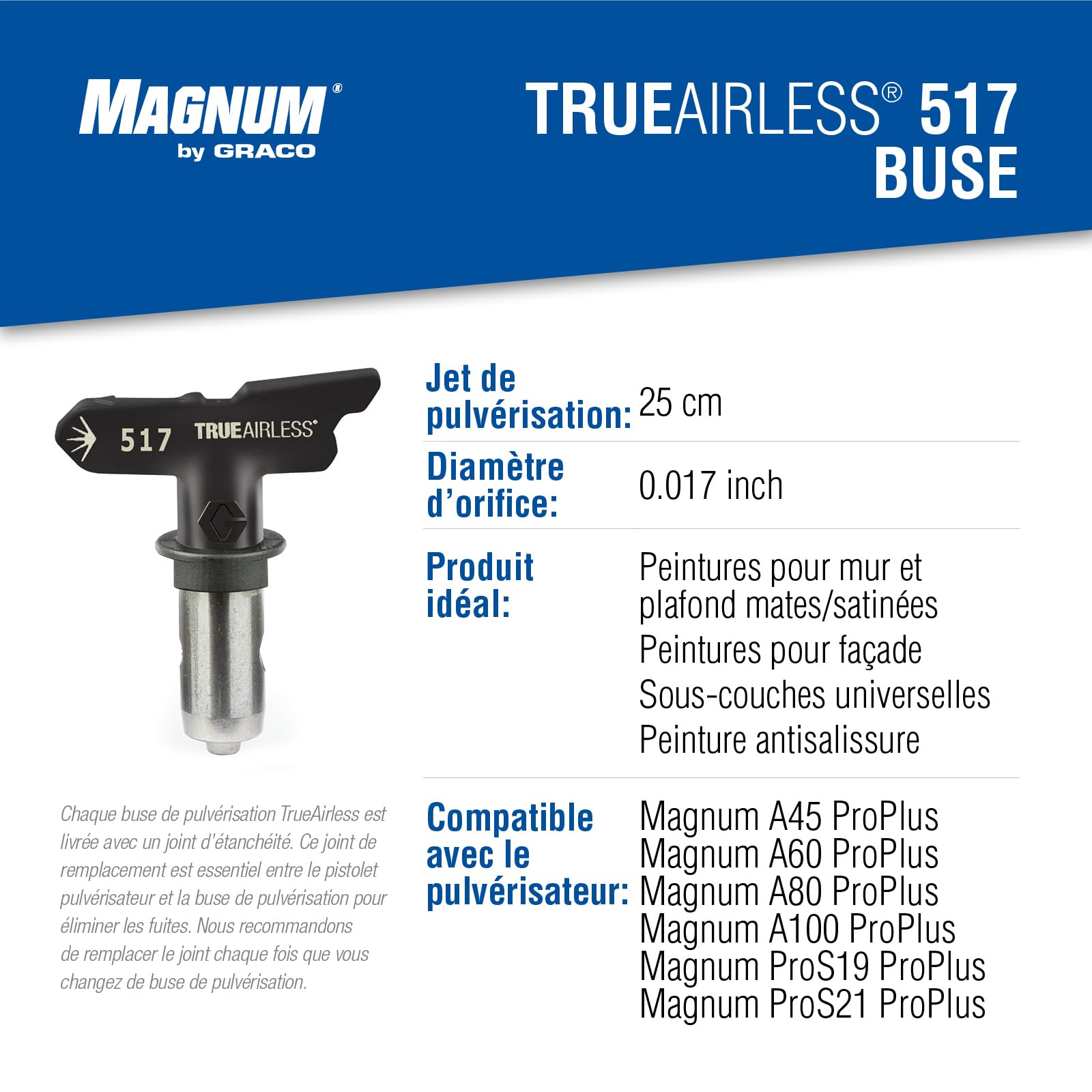 Graco TRA517 Buse de pulvérisation TrueAirless 517 - pour Magnum A45, A60, A80, A100, ProS19, ProS21