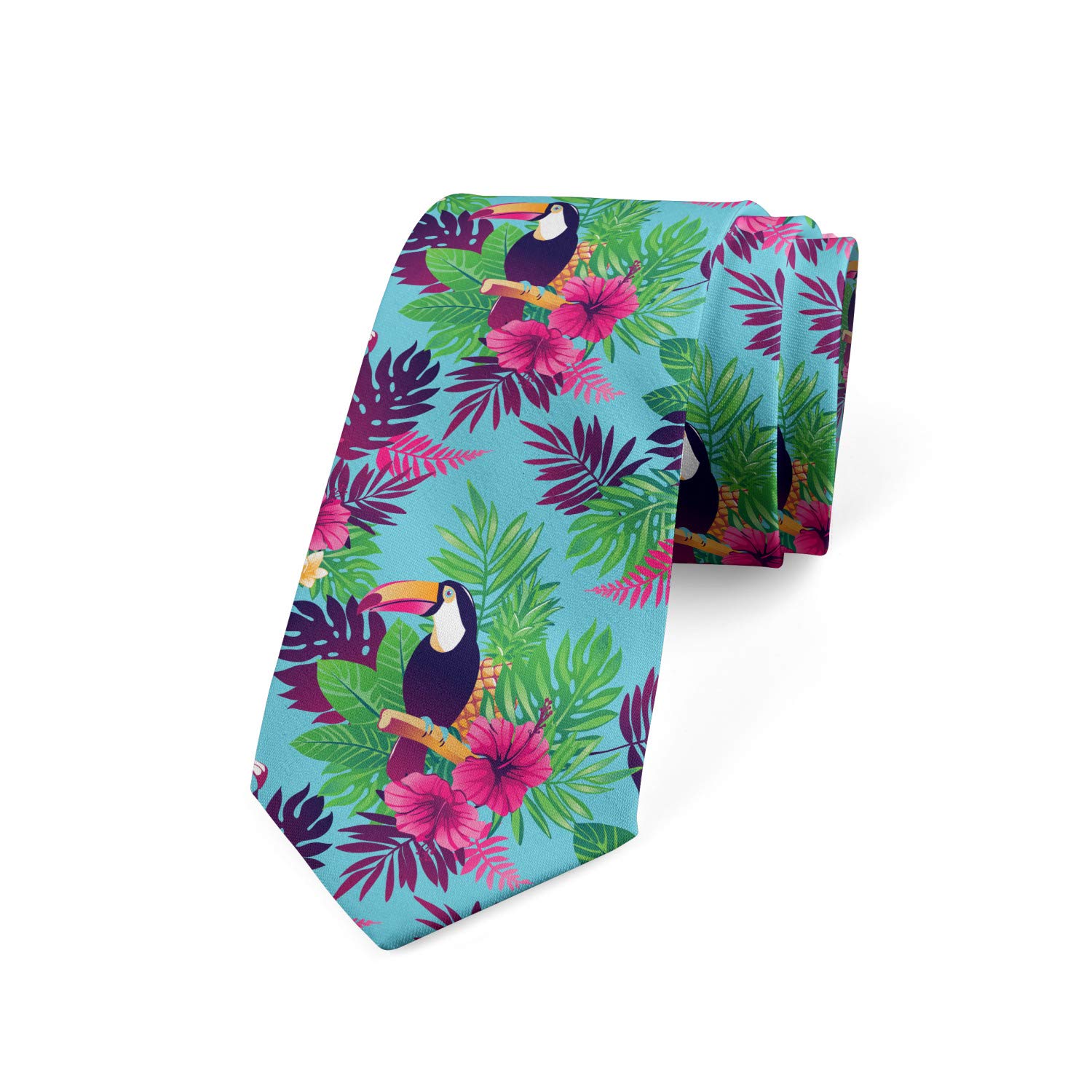 Xoovtka Men's As Pic Necktie, Exotic Hawaiian Floral, 3.7", Multicolor