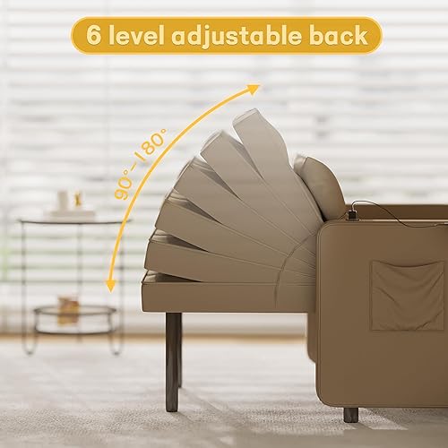 Vista 36 de Vabches Sofá cama 3 en 1 con mesa de ala y puertos USB, silla de terciopelo con respaldo ajustable, fácil montaje, azul