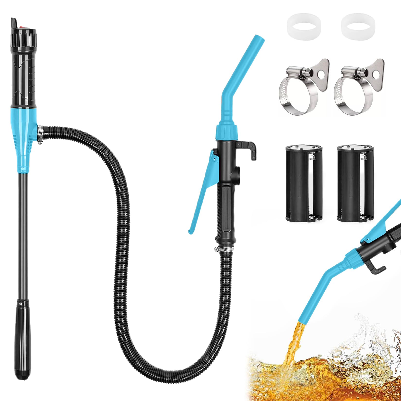 Herbst Bomba de Transferencia eléctrica, Bomba de Gasolina para bidones, Bomba de Aceite eléctrica portátil a batería de 2.4 GPM (9 L/min) para Coches y Motocicletas