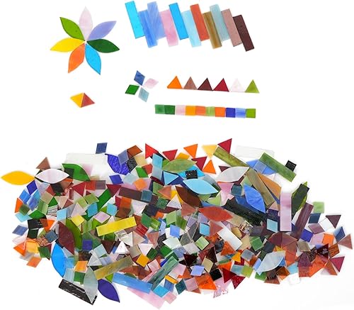 Miniatura 7 de KIPHEPI Azulejos de mosaico de vitrales, 5 formas mixtas, pétalos de diamantes mixtos, triángulo, cuadrado y rectángulo, colores brillantes