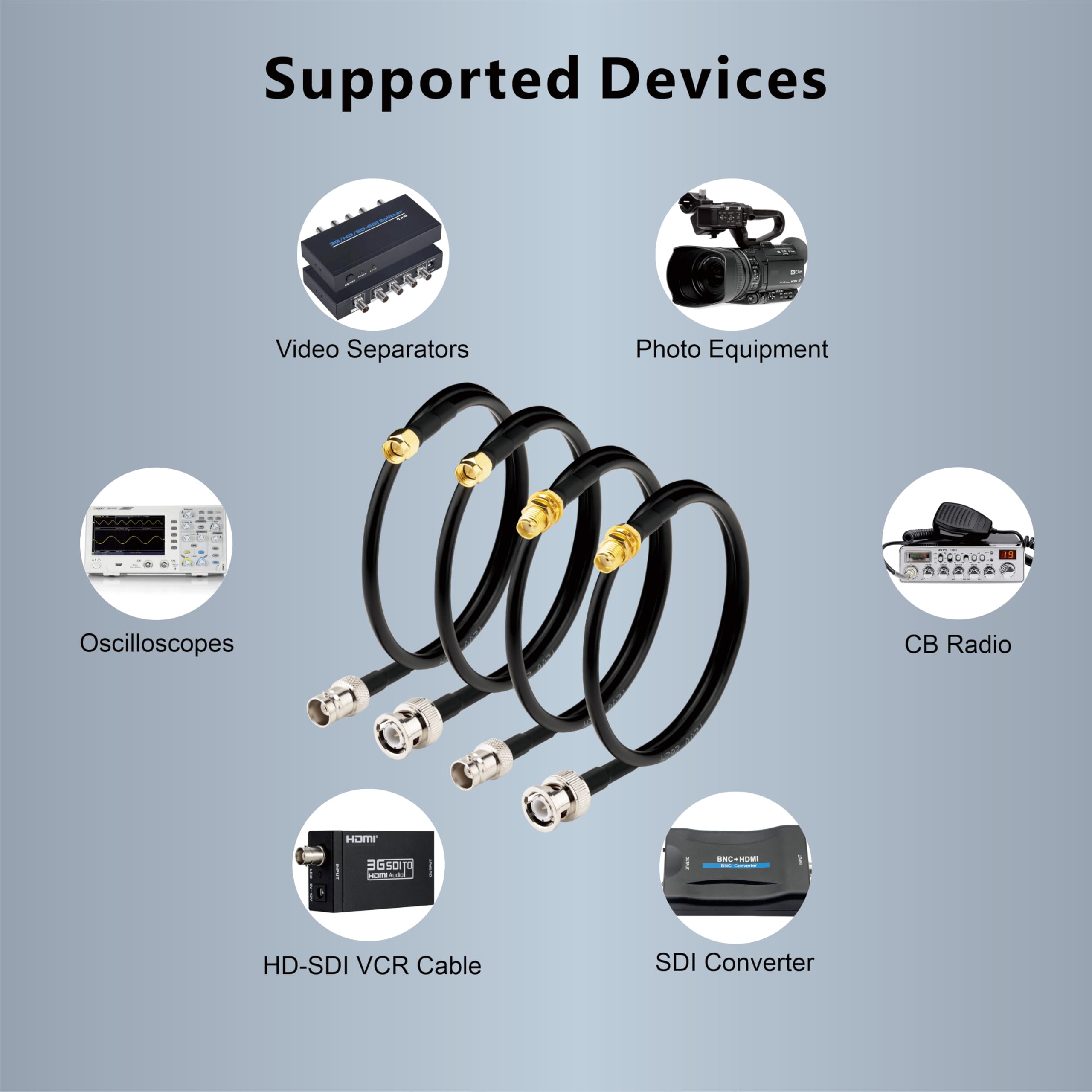 Superbat SMA Mannelijk naar BNC Mannelijke Kabel 20 inch 5 stks SMA naar BNC Adapter 50 Ohm RF Coax Kabel Kit voor RF Toepassingen/Antennes/Draadloze LAN Apparaten/Wi-Fi Radio's Externe Antenne etc