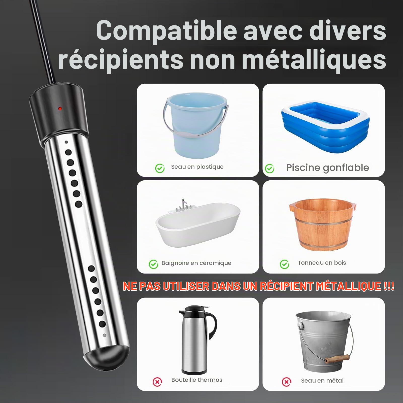 Douche de Camping avec Chauffe-eau, Douche de Camping Rechargeable 6000mAh avec Chauffe-eau à Immersion 2000W, Écran LED, Douche Extérieure Chauffante pour Voyage, Randonnée, Voiture, Animaux