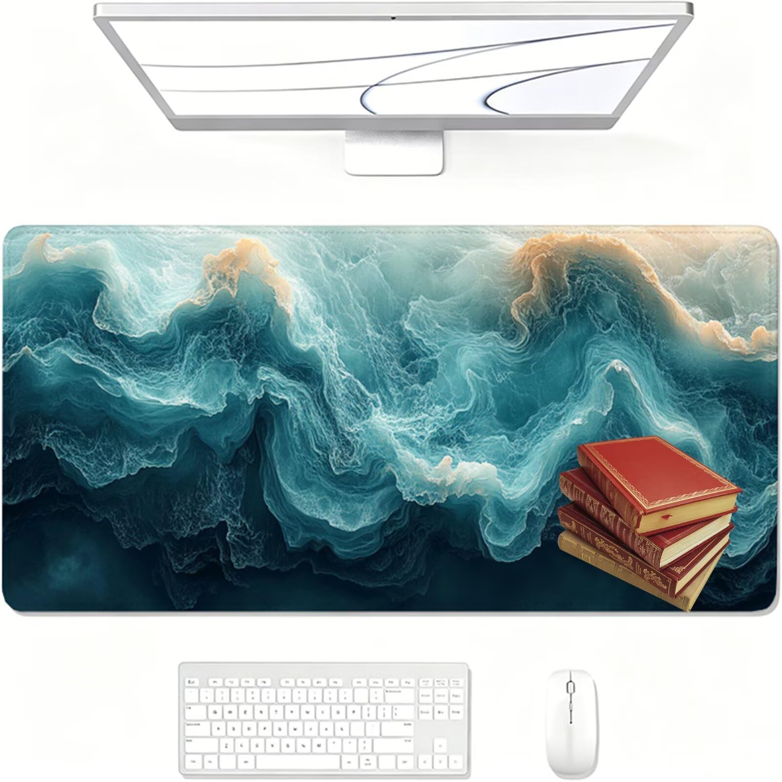 Podkładka pod mysz do gier XXL,900x500x3mm niebieska podkładka pod mysz, duża podkładka pod biurko ze specjalną powierzchnią poprawia szybkość i precyzję, wodoodporna podkładka pod mysz krajobraz na