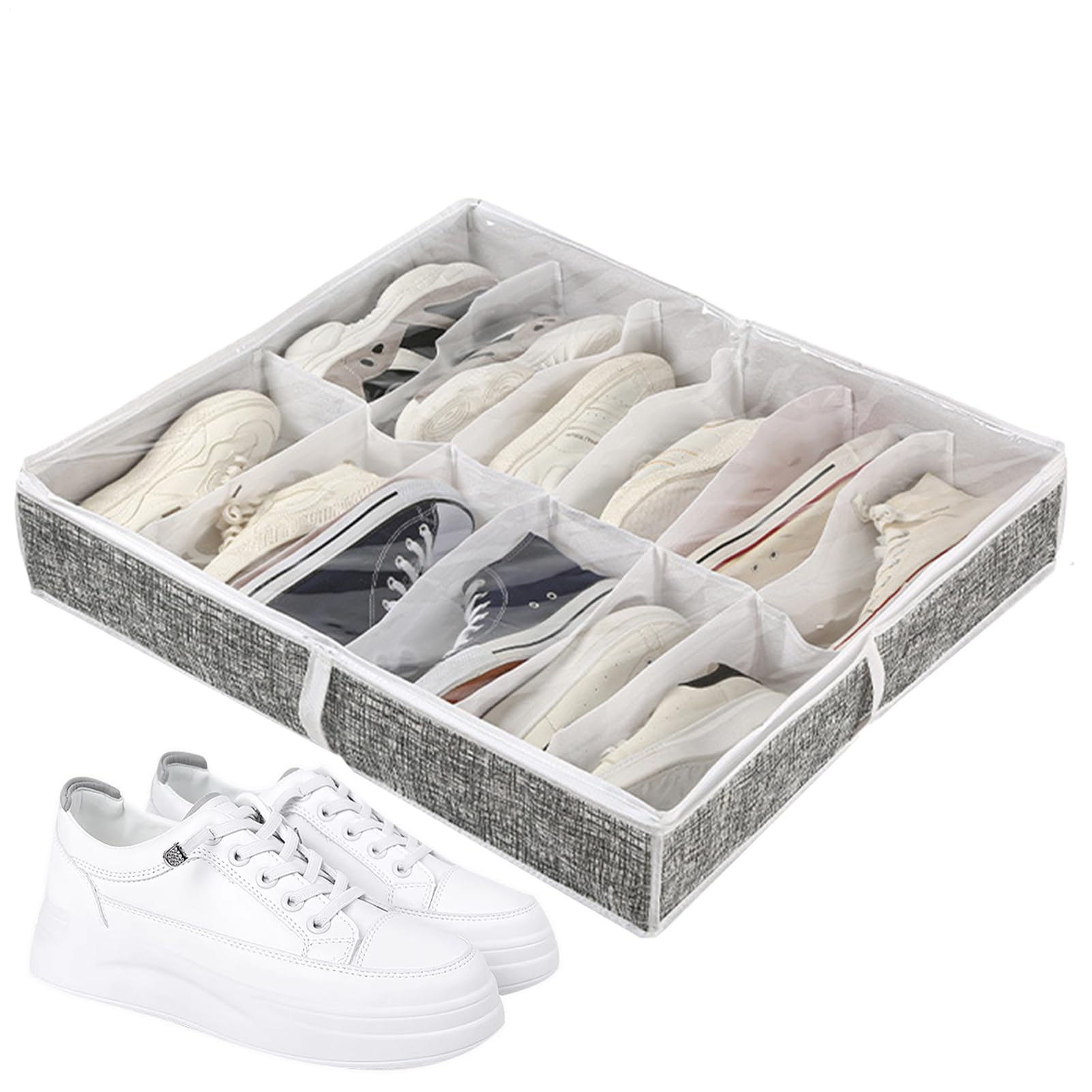 Contenedor plegable de almacenamiento de zapatos con separadores de tela y asas reforzadas