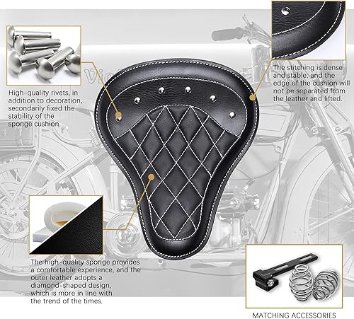 Miniatura 5 de Cojín de motocicleta negro para asiento individual compatible con Honda Rebel 250 300 500 Refit Bobber (negro-rombo)