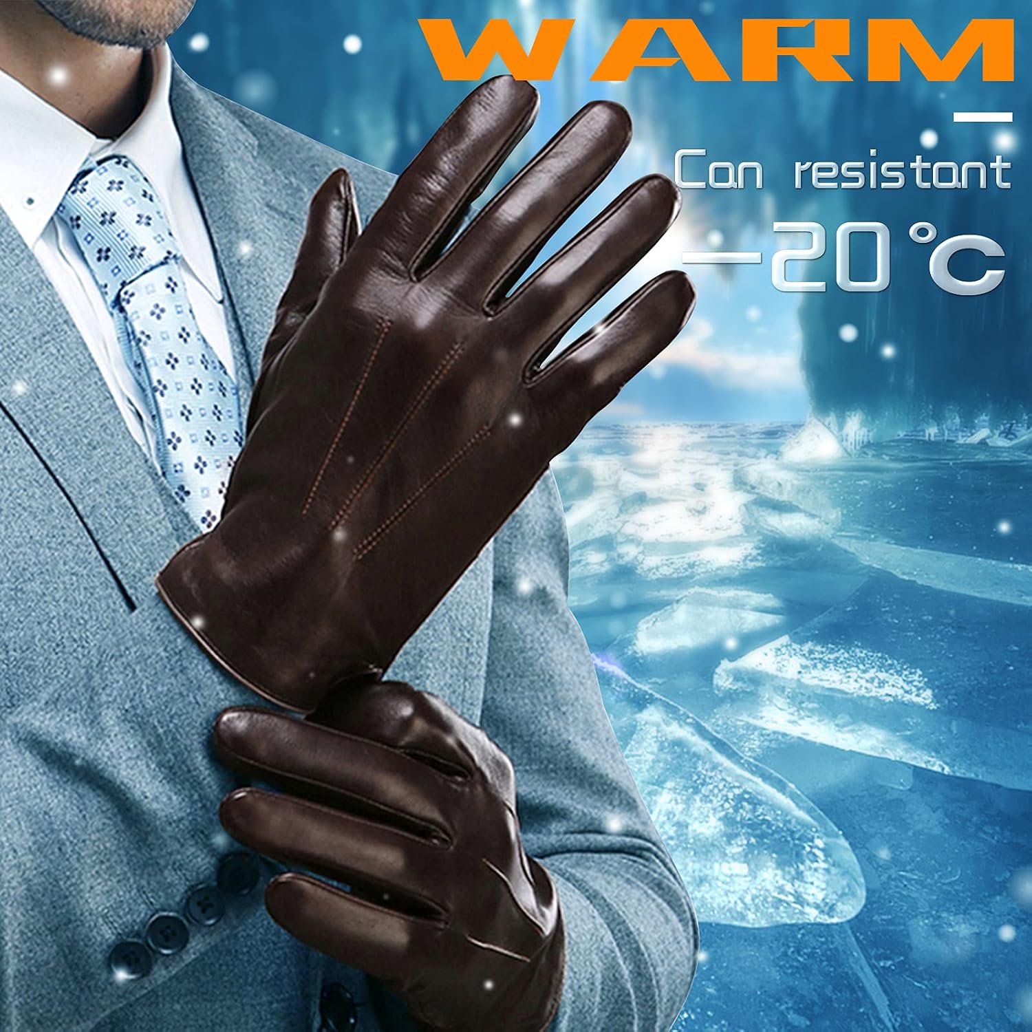 Harrms Leather Gloves for Mens, Full-Hand Touchscreen Mens Warm Cold Weather Gloves for Texting Driving Gift