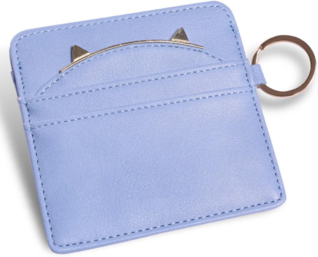 Nico Louise Cat Ear Leather Coin Purses Women Key Chain Credit Card Holders Girls Wallet (Blue)