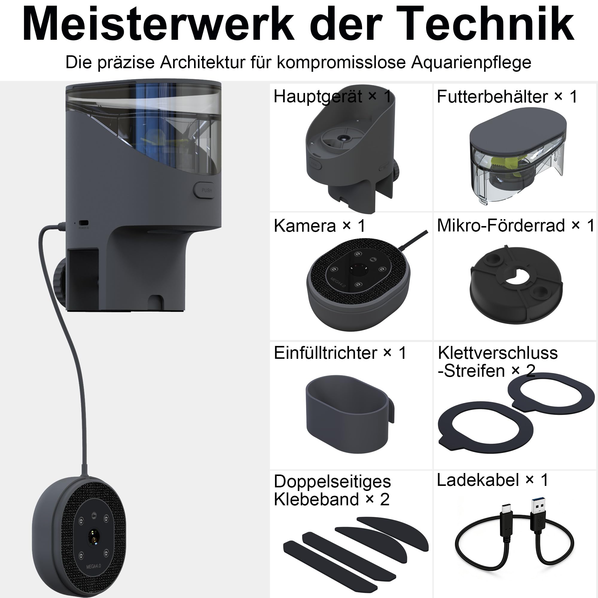 WiFi Futterautomat Aquarium mit 2,5K Kamera, 2,4/5G Smart App, 0,2g Präzision für Flockenfutter, 200ML Feuchtigkeitsschutz, Sicherer Automatischer Fischfutterautomat für Urlaub & Alltag