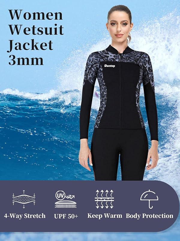 Joysummer 3 mm Neoprene Unisex Búvárfelső - Hosszú Ujjú Neoprén Dzseki Búvárkodáshoz, Szörfözéshez, Snorkelezéshez, UPF 50+ UV Védelemmel, X
