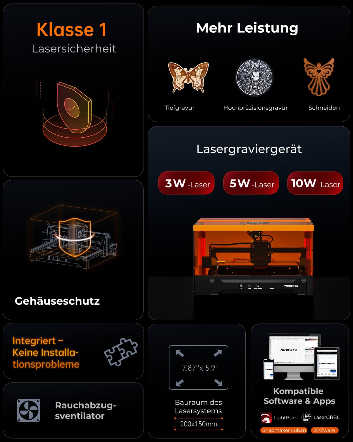 Laser Graviermaschine, L2 Flex 10W Beiliegender Lasergravur Maschine, CNC Graviermaschine Hochpräzise Laser Cutter 150x200 mm Arbeitsbereich für Holz, Metall, Acryl, Glas, Leder