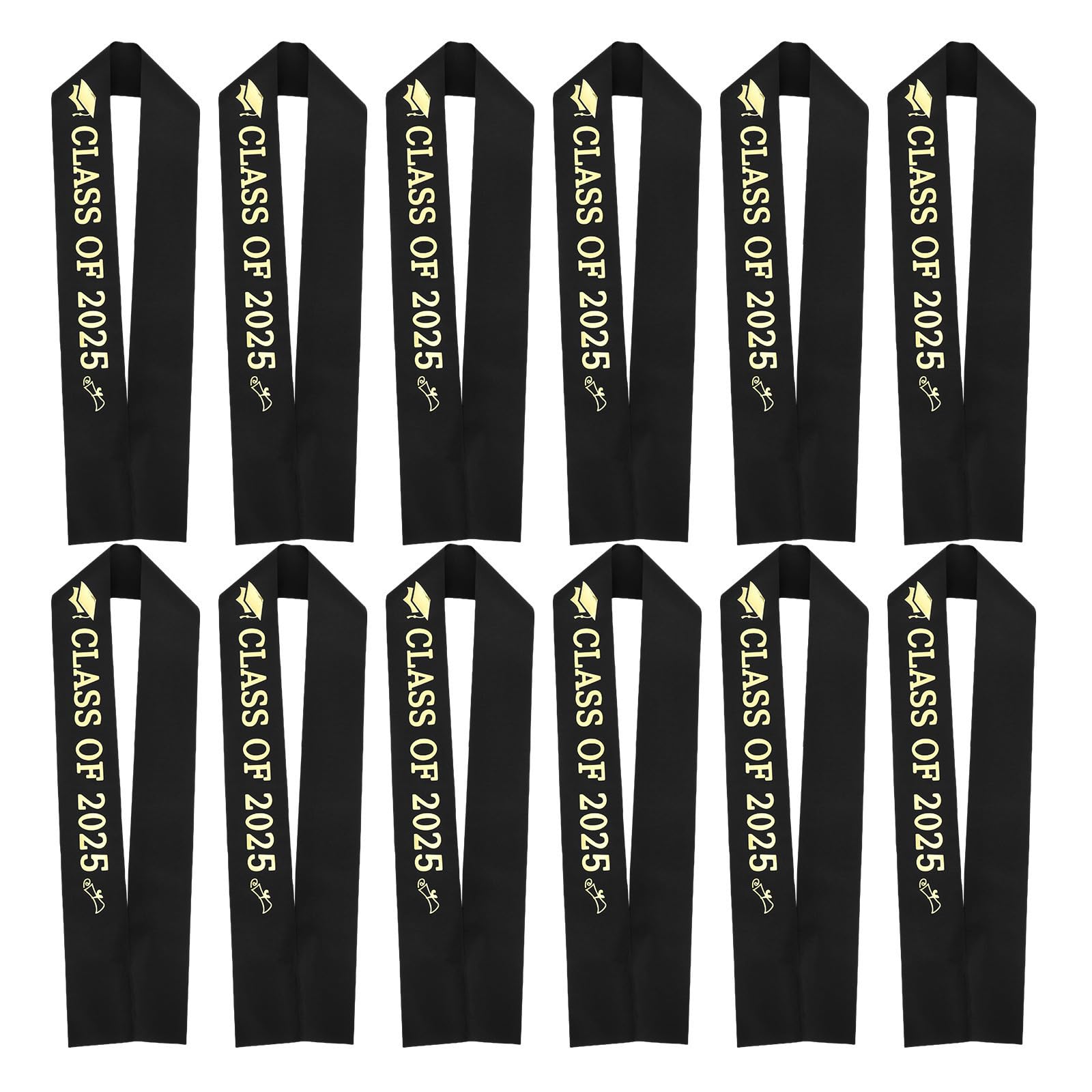 Bandas de graduación negras ajustables NUOBESTY de satén reutilizables para letras doradas fiesta 8