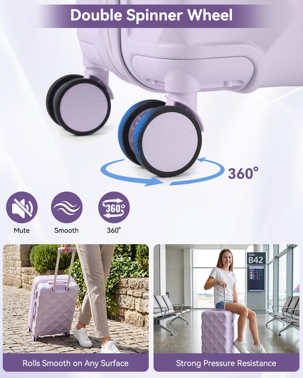 Sea Choice Maleta de Cabina 20 Pulgadas con Bolsa de Viaje y Neceser | ABS Rígido Ligero,Ruedas Giratorias 360° Silenciosas,Candado TSA,Para Fin de Semana Avión Mujer Hombre