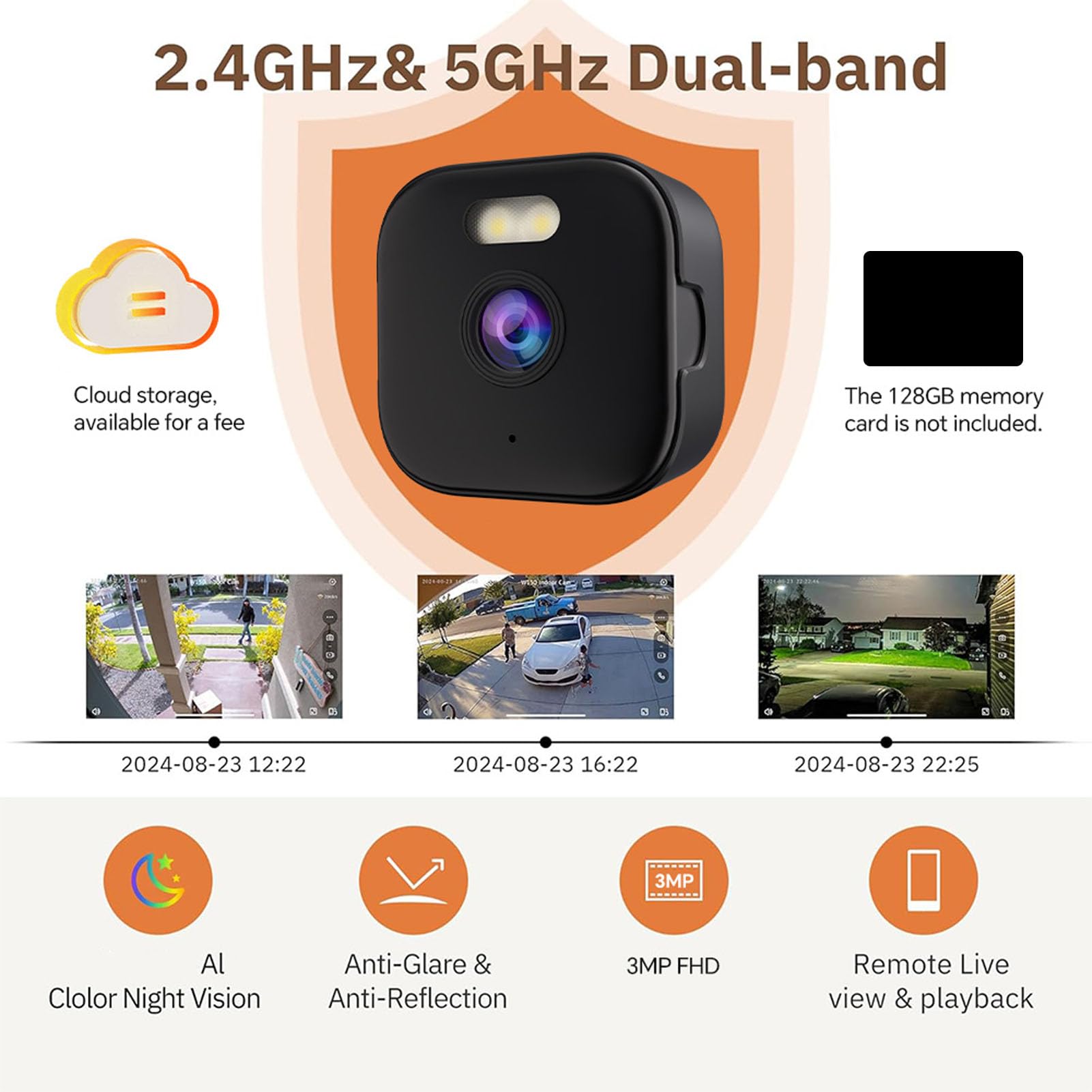Kamera Okienna 2K do zabezpieczeń w Domu, Kamera Wewnętrzna z Widokiem na Zewnątrz z funkcją AI Anti, WiFi 2,4 GHz 5 GHz Full Color Night, Wykrywanie Ruchu PIR, Rozmowa 2-