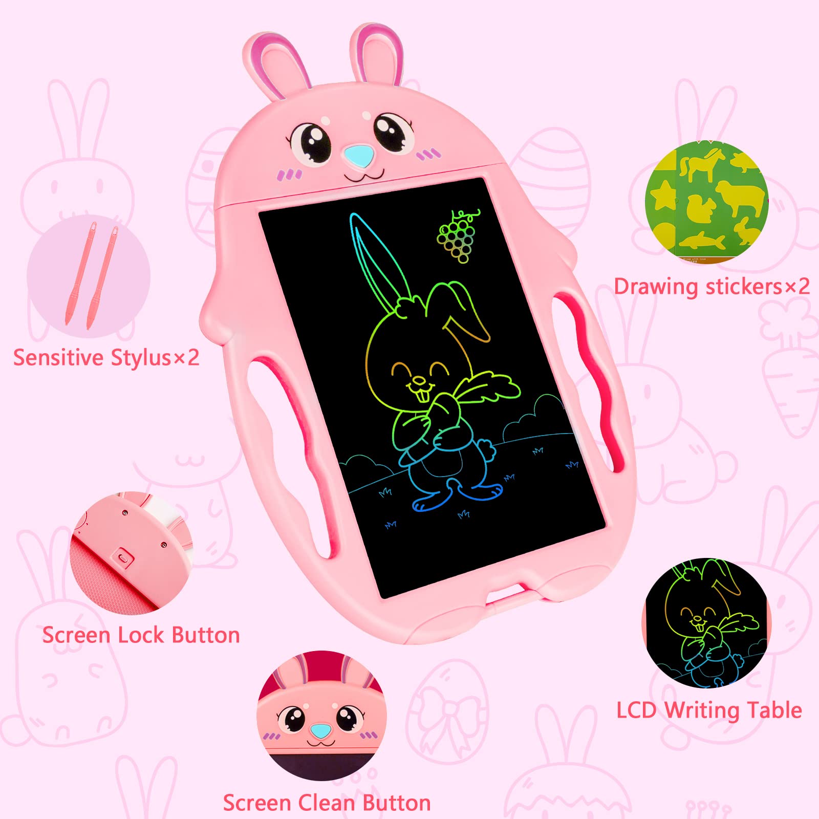 Tableta LCD De Escritura Genialba – Pizarra Electrónica Colorida Con Forma De Conejo, Para Dibujar Y Garabatear, Regalo Educativo Para Niños De 3 A 7 Años